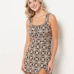 Ambernoon II by Dr. Erum Ilyas UPF50 Wide Strap Swim Dress Black Tile 32 Plus